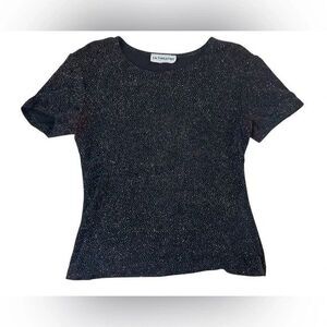 Vintage 90's Ultimate Sparkly Rayon Short Sleeve Black Shirt Small Petite Womens
